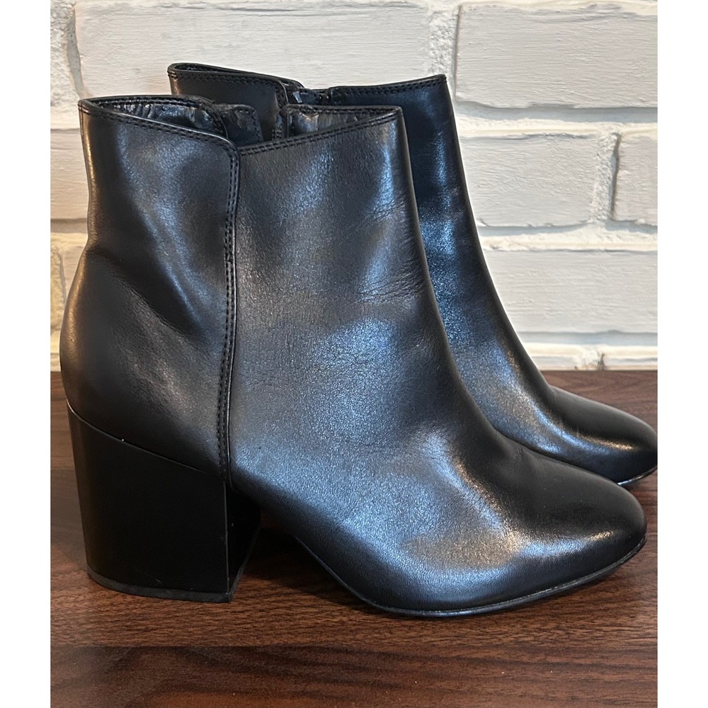 Aldo‎ Black Leather Block Heel Ankle Boots Womens Size 9 Side Zip Classic Edgy